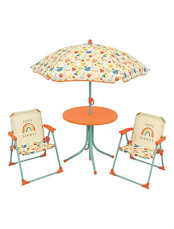 Set de jardin Fruity's incluant 1 Table Ronde, 2 Chaises, 1 Parasol pour enfant