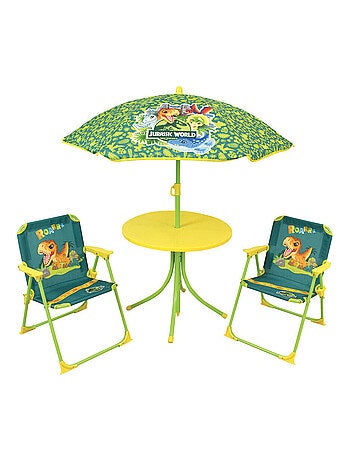 Set de jardin Jurassic World incluant 1 Table Ronde, 2 Chaises, 1 Parasol pour enfant