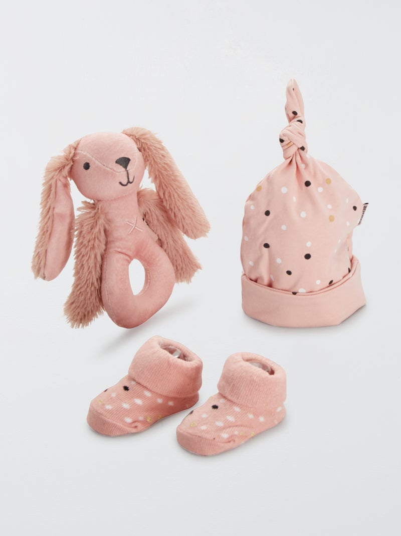 Set de naissance 3 pièces 'lapin' rose - Kiabi