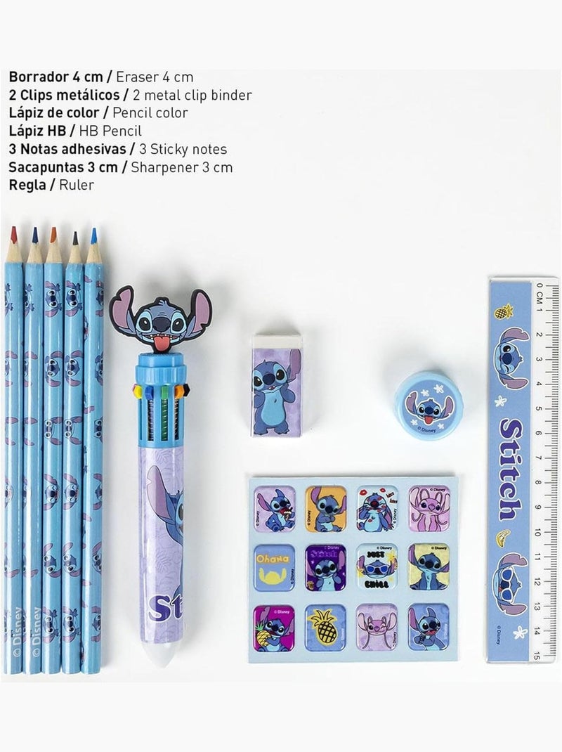Set de papeterie - Stitch - Disney - 22x14 cm - Trousse zippée Bleu - Kiabi