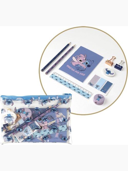 Set de papeterie - Stitch - Disney - Trousse transparente -Cahier, crayons et accessoires scolaires - Kiabi