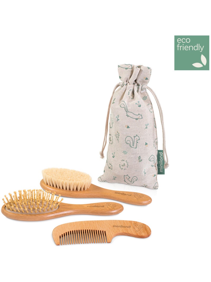 Set De Peignes En Bois Natur Haircare Chip Miniland Blanc - Kiabi