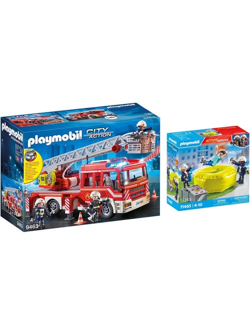 Set de : pompiers avec coussin de sauvetage + camion de pompiers avec échelle pivotante - Kiabi Set de : pompiers avec coussin de sauvetage + camion de pompiers avec échelle pivotante - Kiabi