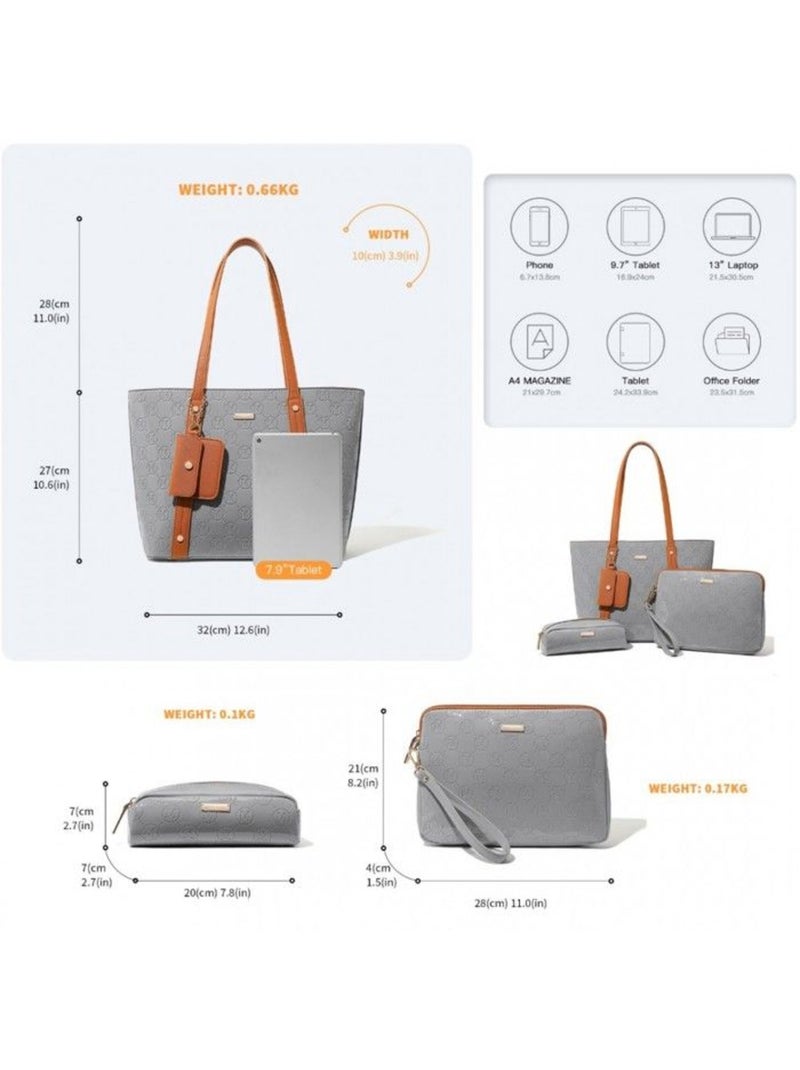 Set de sacs 4 pièces cuir pu fourre-tout et accessoires - miss lulu Gris - Kiabi