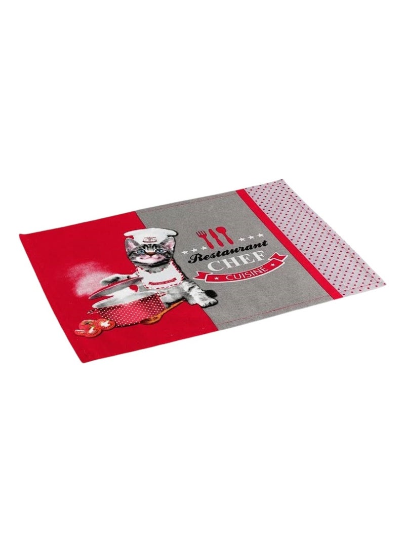 Set de table en coton 33 x 45 cm Chat chef cuisinier Rouge - Kiabi