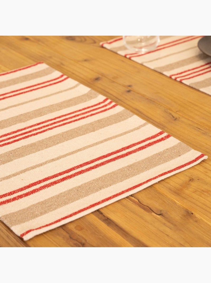 Set de table en coton épais rayures Rouge - Kiabi
