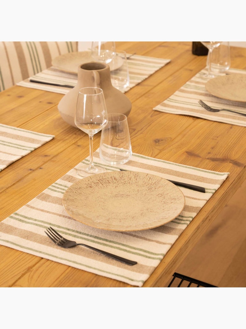 Set de table en coton épais rayures Vert olive - Kiabi