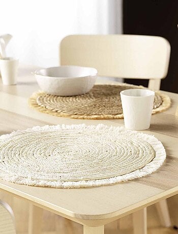 Set de table en lin, paille de maïs et franges