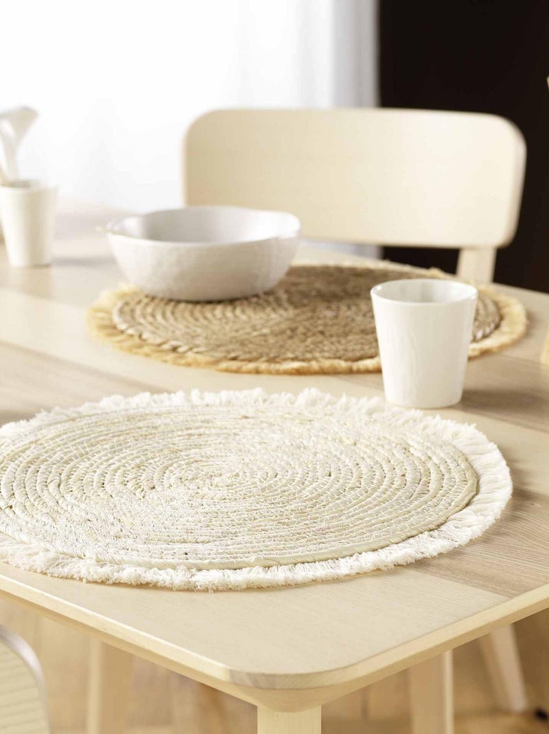 Set de table en lin, paille de maïs et franges Beige clair - Kiabi