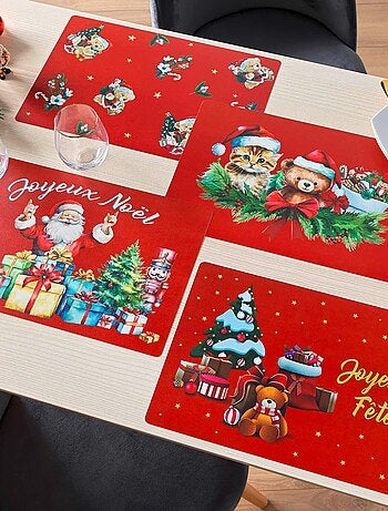 Set de table opaque Chat et ourson de Noel