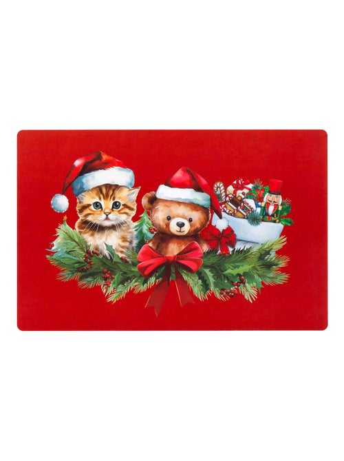 Set de table opaque Ourson et chaton de Noel - Kiabi Set de table opaque Ourson et chaton de Noel - Kiabi