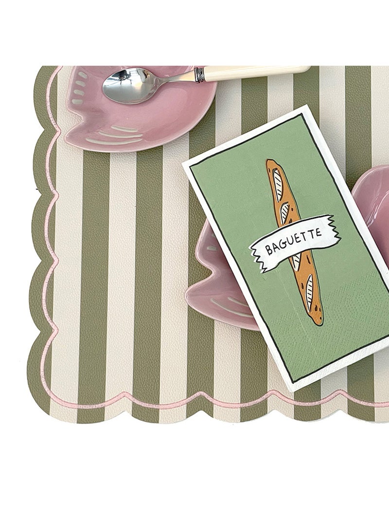 Set de table rectangulaire à rayures avec bords ondulés Kaki - Kiabi