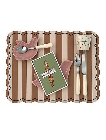 Set de table rectangulaire à rayures avec bords ondulés
