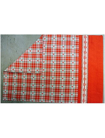 Set de table réversible à carreaux rouges et motifs cœurs – coton