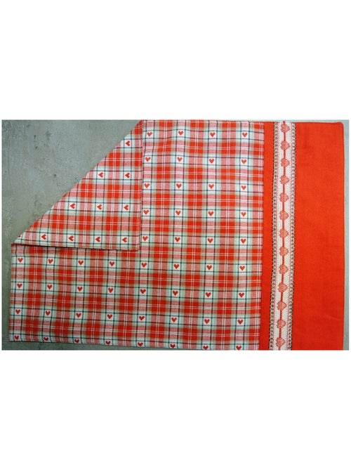 Set de table réversible à carreaux rouges et motifs cœurs – Coton - Kiabi