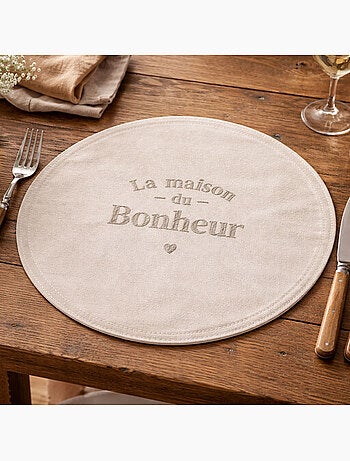 Set de table rond à paillettes brodé la maison du bonheur