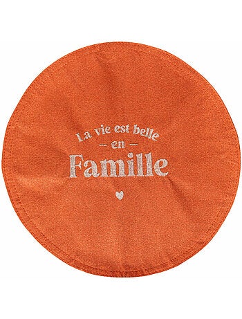Set de table rond à paillettes brodé la vie est belle en famille
