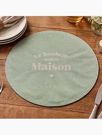 Set de table rond à paillettes brodé le bonheur est fait maison