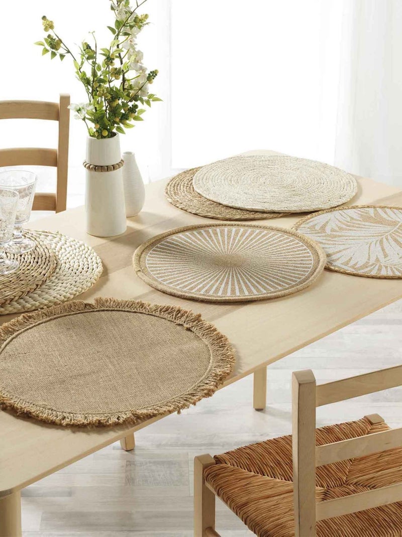 Set de table rond en jute à franges Beige clair - Kiabi
