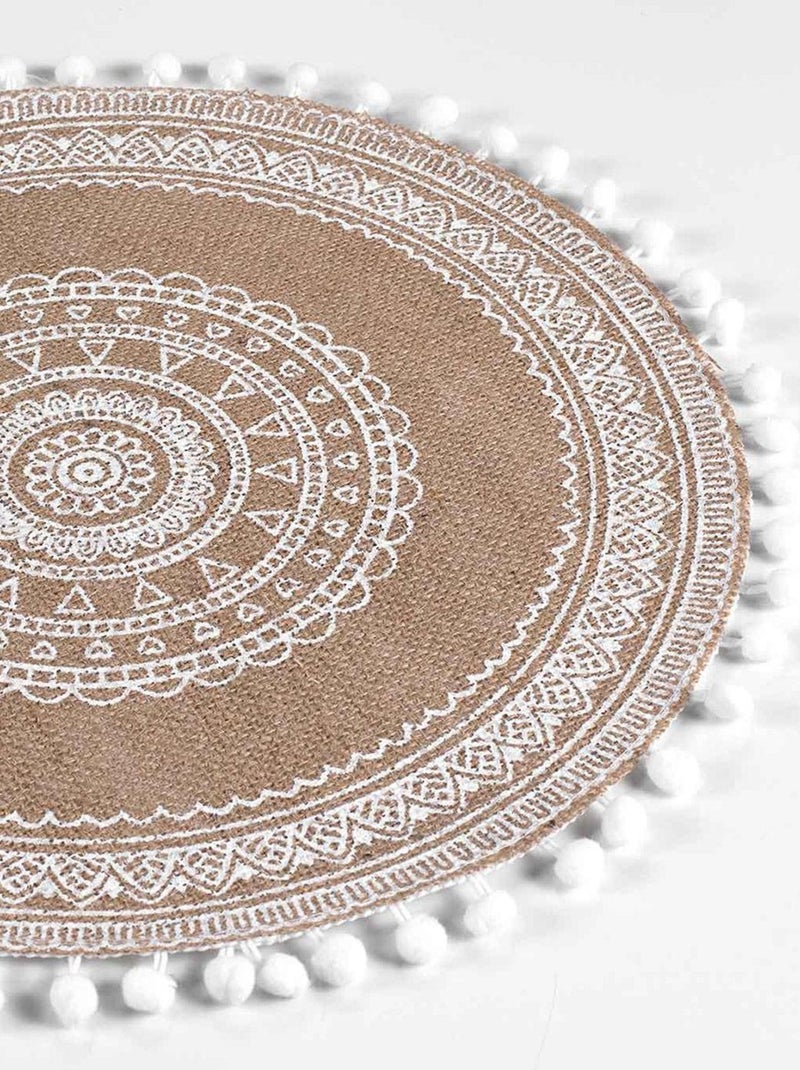 Set de table rond en jute avec pompons Blanc - Kiabi