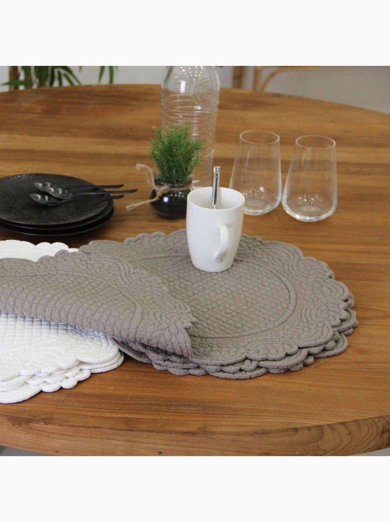 Set de table rond lavable matelassé coton Taupe - Kiabi