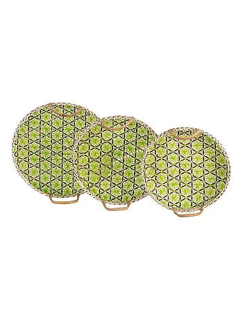 Set de trois plateaux en bambou tressé