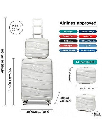 Set de valises - 28x21x15 cm rigide 4 roulettes serrure tsa - kono