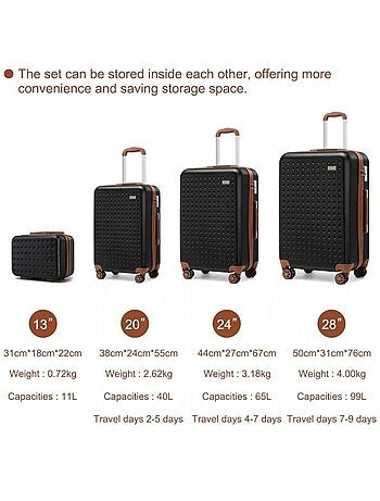 Set de valises - 31/55/67/76 cm abs 99 l tsa - kono