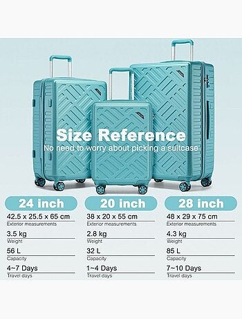Set de valises - 55/64.5/74 cm abs 4 roulettes serrure tsa - kono