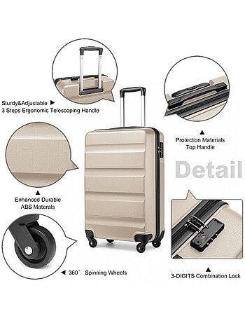 Set de valises - 55x38x20 cm abs 4 roulettes serrure tsa - kono