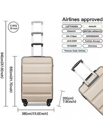 Set de valises - 55x38x20 cm abs 4 roulettes serrure tsa - kono