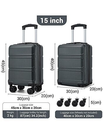 Set de valises - 55x38x20 cm abs 4 roulettes serrure tsa - kono