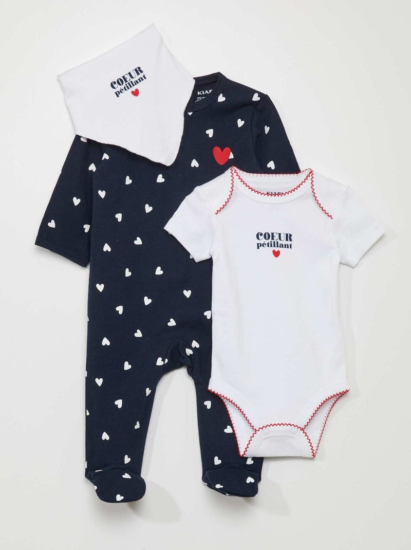 Set dors bien + body + bavoir - 3 pièces Bleu/blanc - Kiabi
