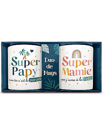 Set duo de mugs en céramique Super Papy avec points dorés