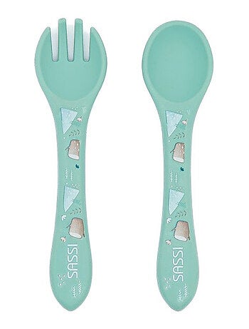 Set fourchette et cuillère en silicone, Animaux Sassi Junior
