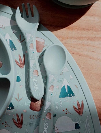 Set fourchette et cuillère en silicone, Animaux Sassi Junior