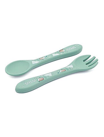 Set fourchette et cuillère en silicone, Animaux Sassi Junior