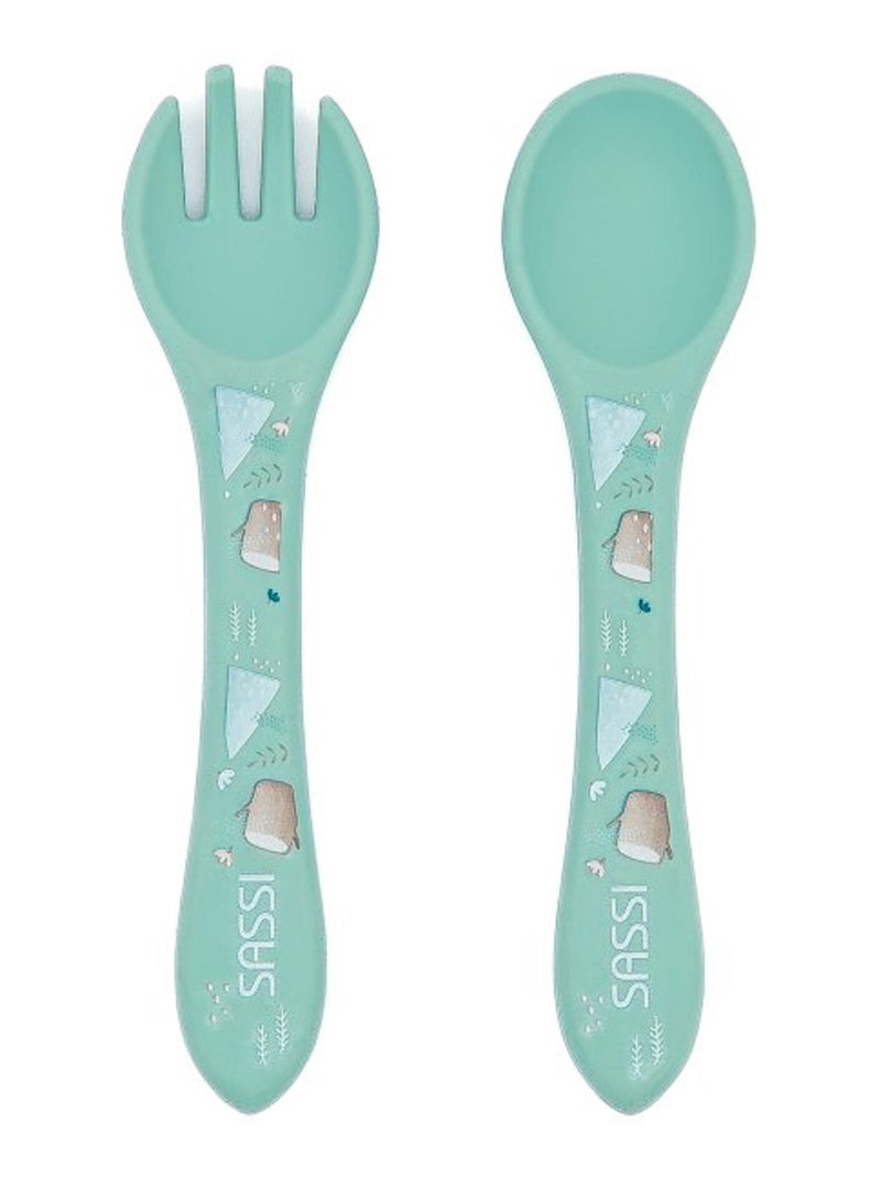Set fourchette et cuillère en silicone, Animaux Sassi Junior Bleu - Kiabi