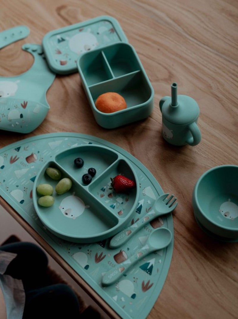 Set fourchette et cuillère en silicone, Animaux Sassi Junior Bleu - Kiabi