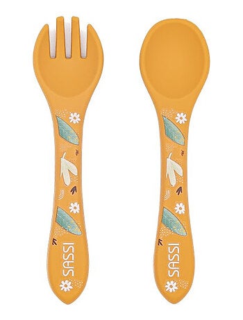 Set fourchette et cuillère en silicone, Animaux Sassi Junior