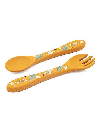 Set fourchette et cuillère en silicone, Animaux Sassi Junior