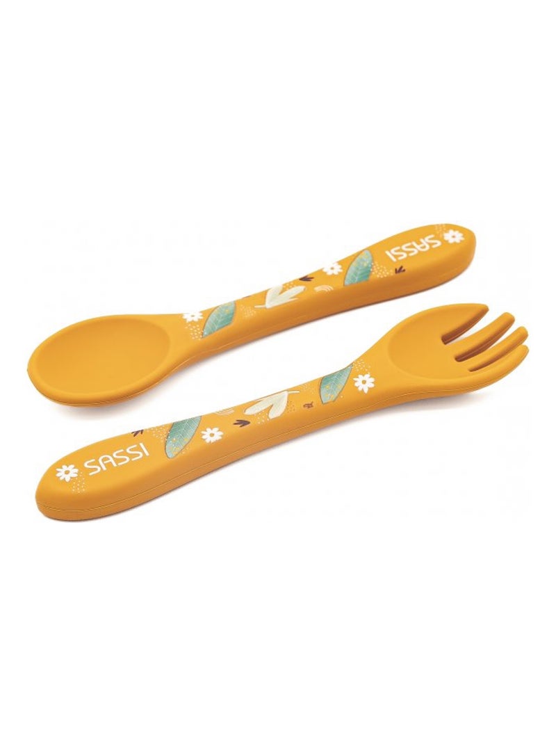 Set fourchette et cuillère en silicone, Animaux Sassi Junior Orange - Kiabi