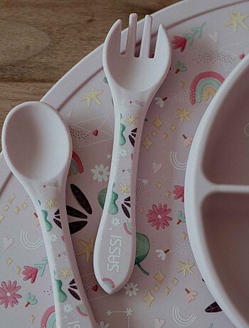 Set fourchette et cuillère en silicone, Animaux Sassi Junior