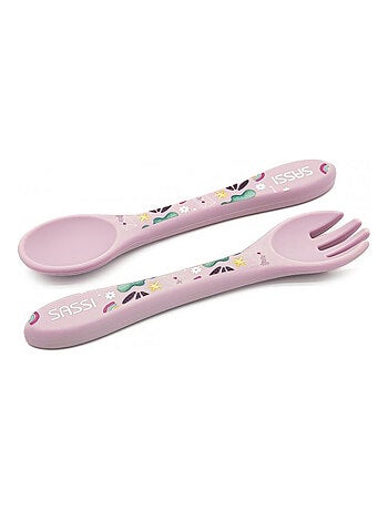 Set fourchette et cuillère en silicone, Animaux Sassi Junior