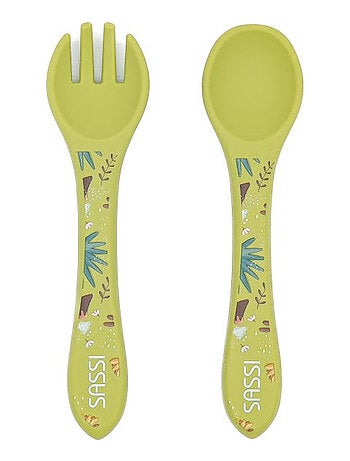 Set fourchette et cuillère en silicone, Animaux Sassi Junior
