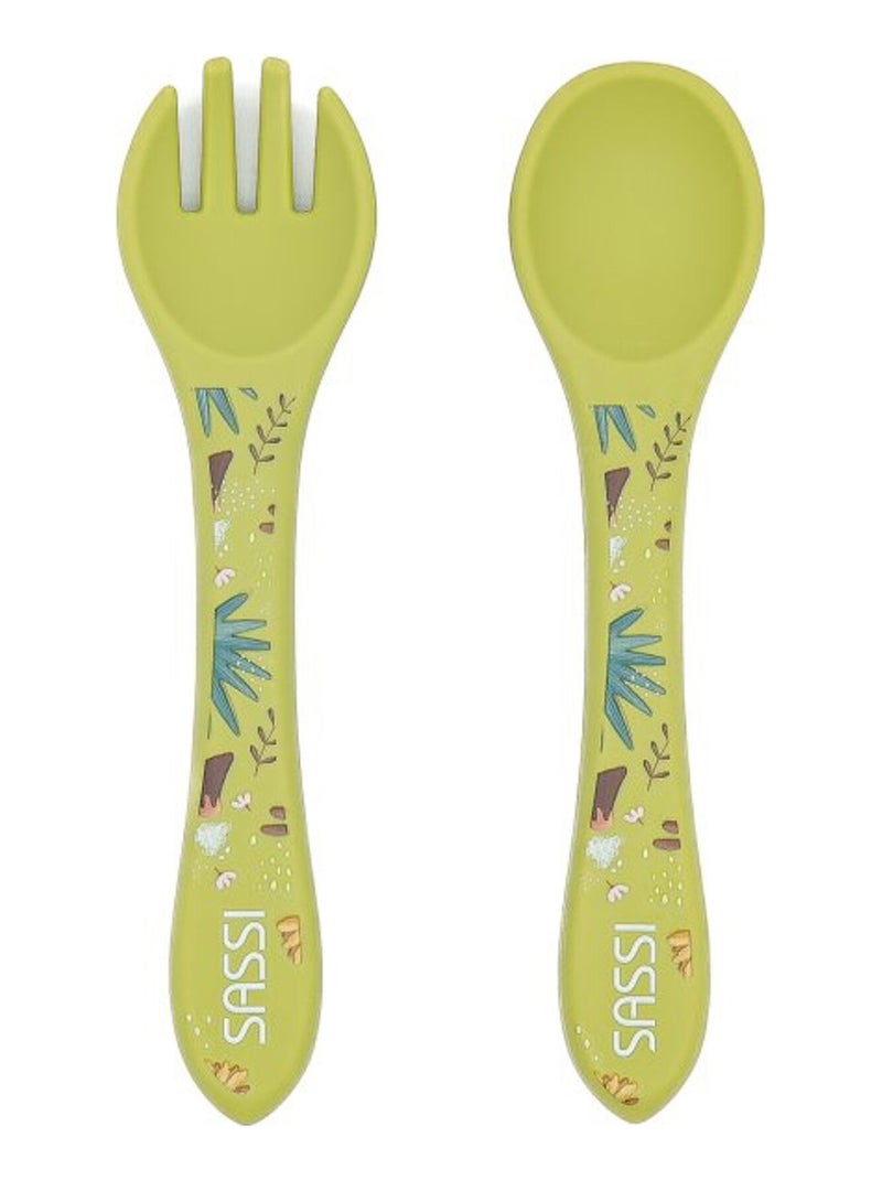 Set fourchette et cuillère en silicone, Animaux Sassi Junior Vert - Kiabi