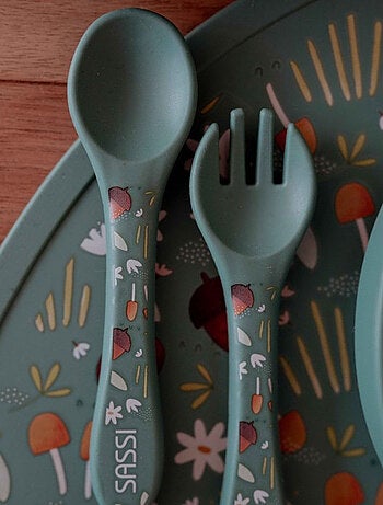 Set fourchette et cuillère en silicone, Animaux Sassi Junior