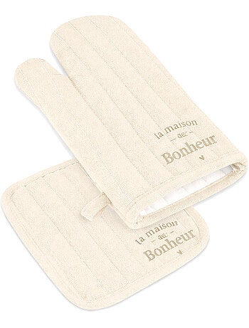 Set gant et manique de cuisine la maison du bonheur beige pailleté