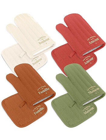 Set gant et manique de cuisine la maison du bonheur beige pailleté