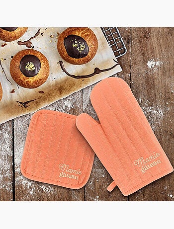 Set gant et manique de cuisine mamie gâteau orange pailleté